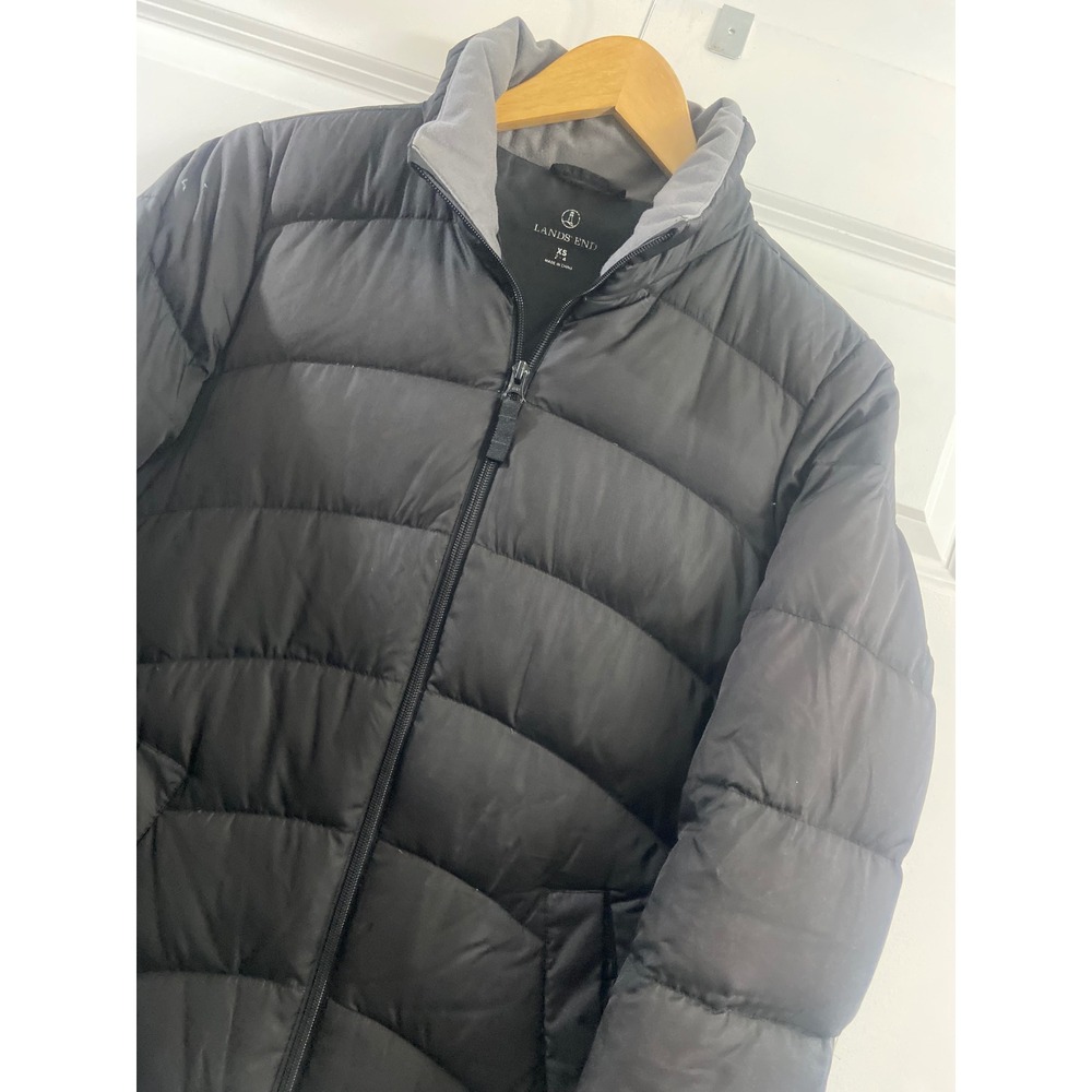 Lands End Black Puffer Jacket Down Blend Quilted Full Zip XS 2-4